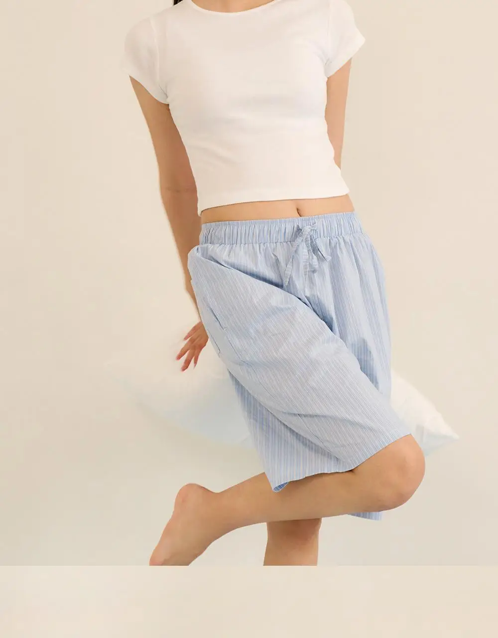 [류혜영 PICK] 마른파이브 코튼 스트라이프 버뮤다 파자마 팬츠 3colors (F/L, XL) 상세페이지 3